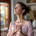 © The Yuri Arcurs Collection | freepik.com | Dankbarkeit Atmen und Frau im Haus für Frieden Ruhe und Zen für Meditation...